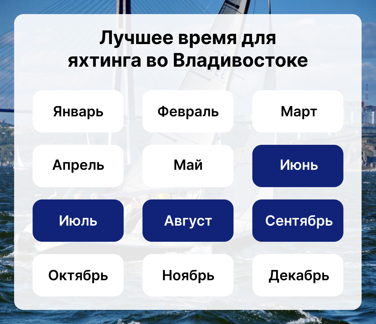 Лучшее время для яхтинга во Владивостоке, Когда сезон яхтинга во Владивостоке, Календарь яхтинга во Владивостоке