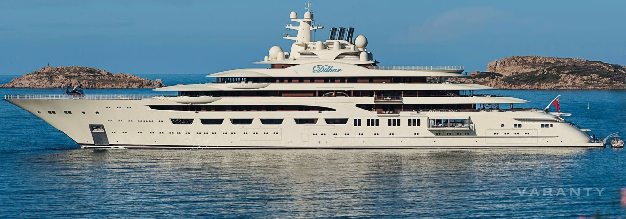 яхта Dilbar в море, яхта алишера усманова, яхта Lurssen