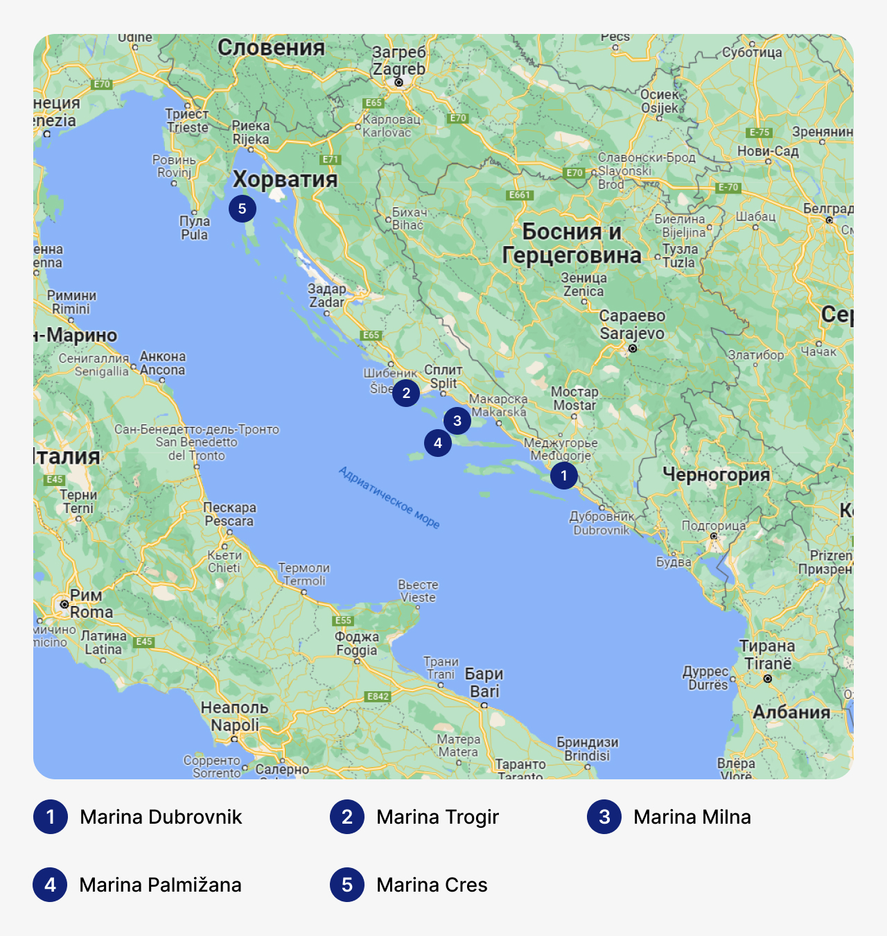 Лучшие марины в Хорватии, карта Хорватии с маринами, стоянка для яхт в Хорватии, где хранить яхты в Хорватии
