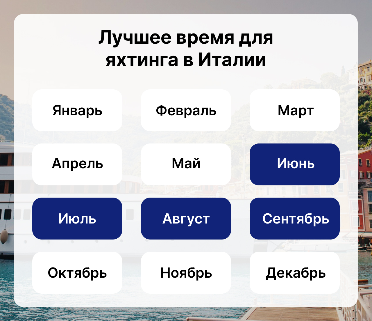 Лучшее время для яхтинга в Италии, когда сезон яхтинга в Италии, календарь яхтинга в Италии.