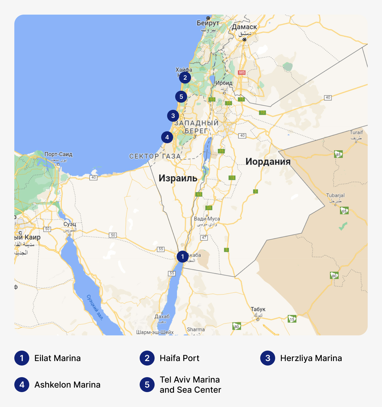 Лучшие марины в Израиле, карта Израиля с маринами, стоянка для яхт в Израиле, где хранить яхты в Израиле