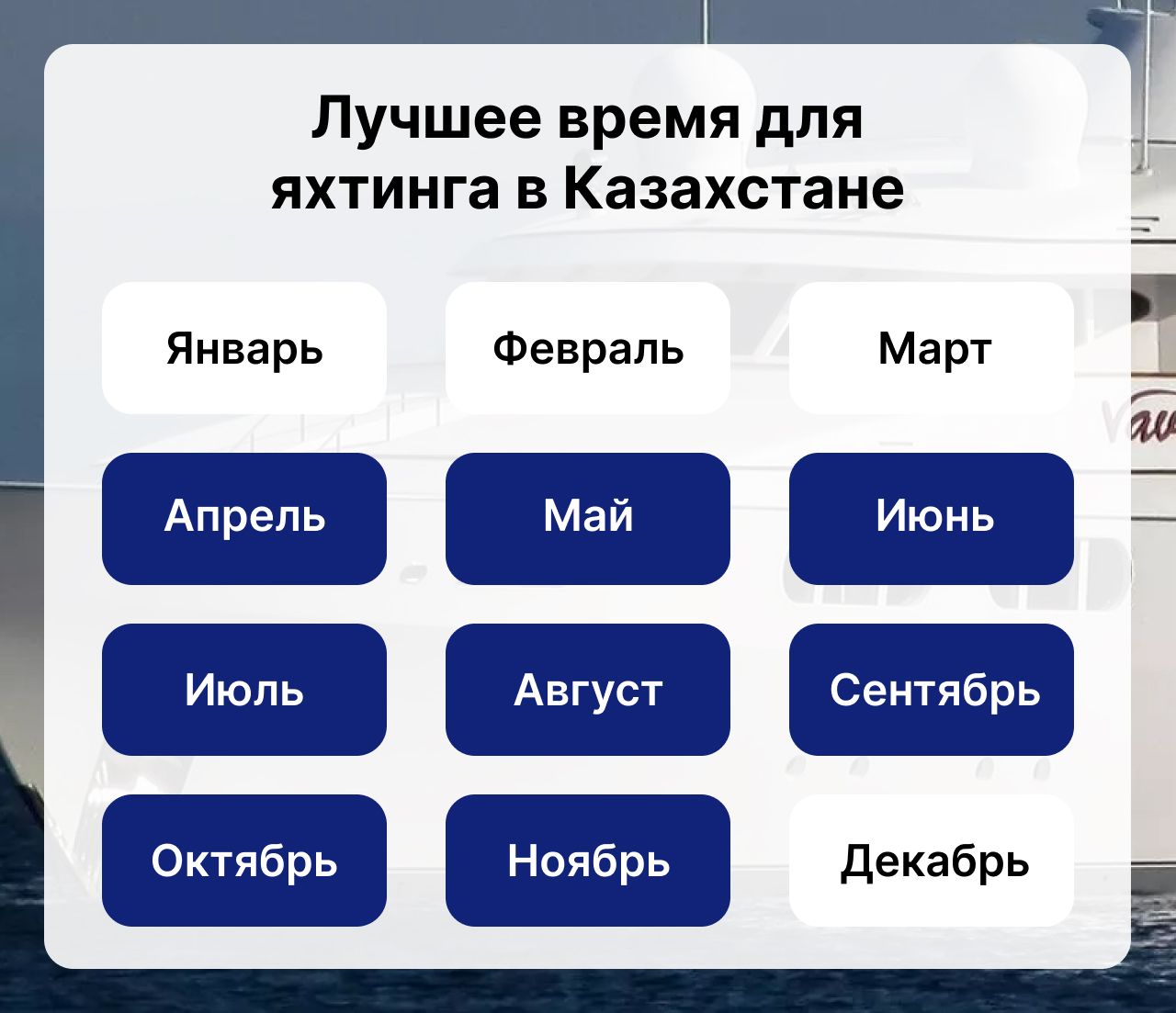 Лучшее время для яхтинга в Казахстане, Когда сезон яхтинга в Казахстане, Календарь яхтинга в Казахстане.