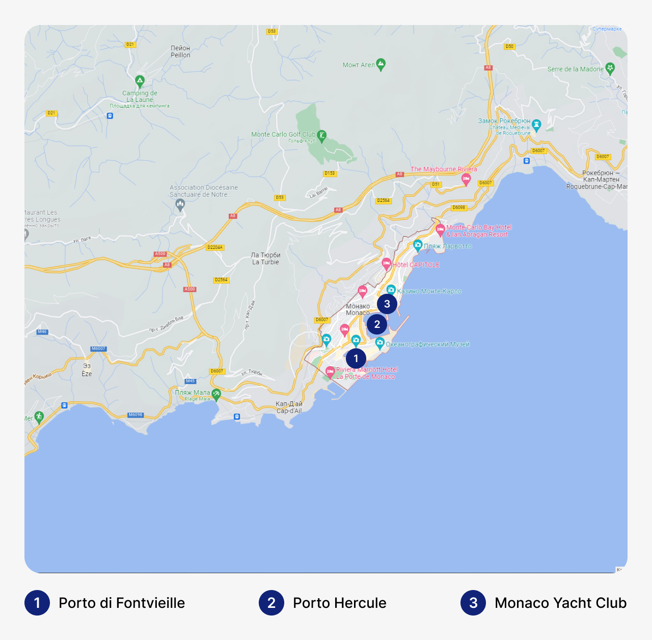 Лучшие марины в Монако, карта Монако с маринами, стоянка для яхт в Монако, где хранить яхты в Монако

