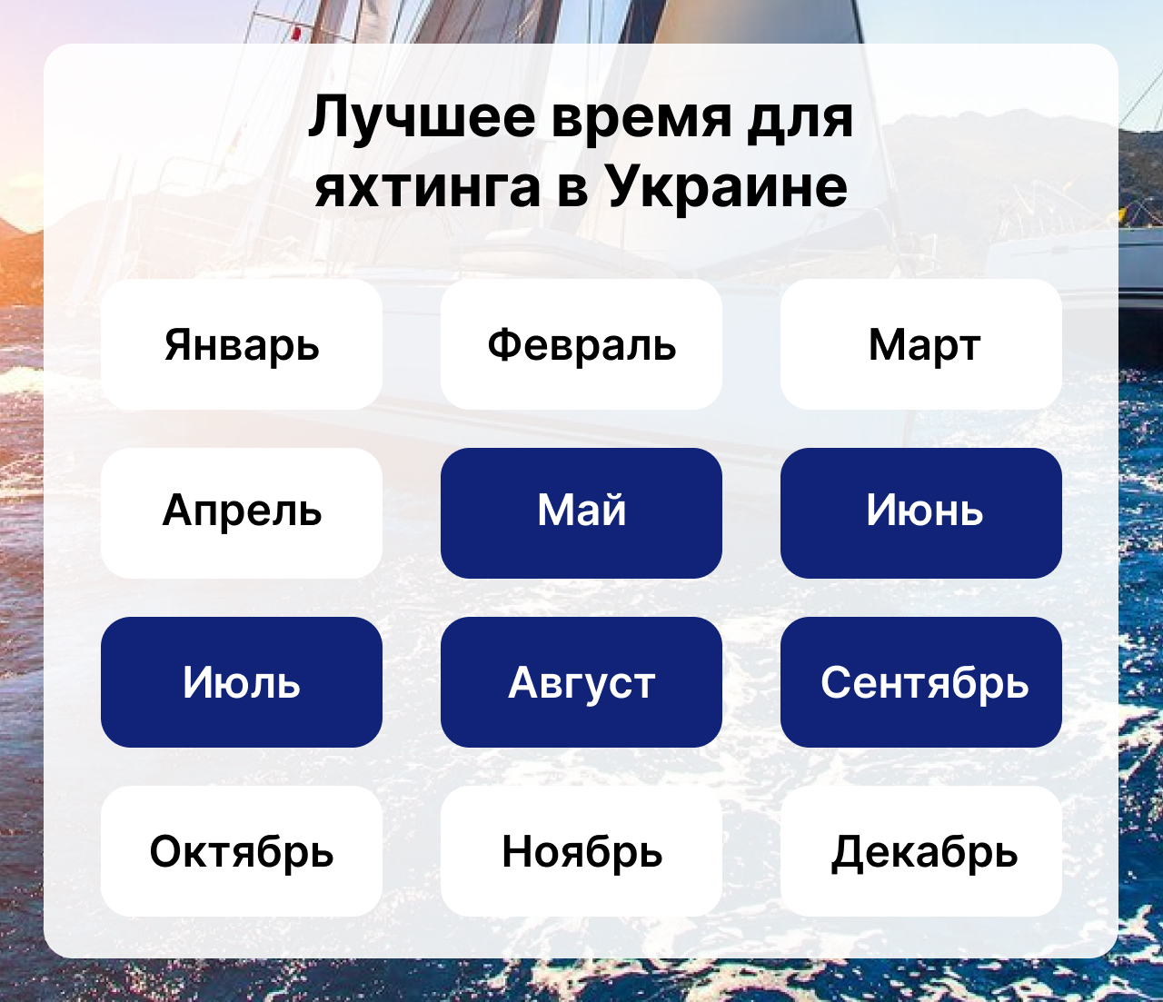 Лучшее время для яхтинга в Украине, Когда сезон яхтинга в Украине, Календарь яхтинга в Украине.